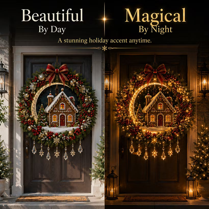 👼 Moonlit Wreath Collection – Lighted Holiday Door Decor 🎄