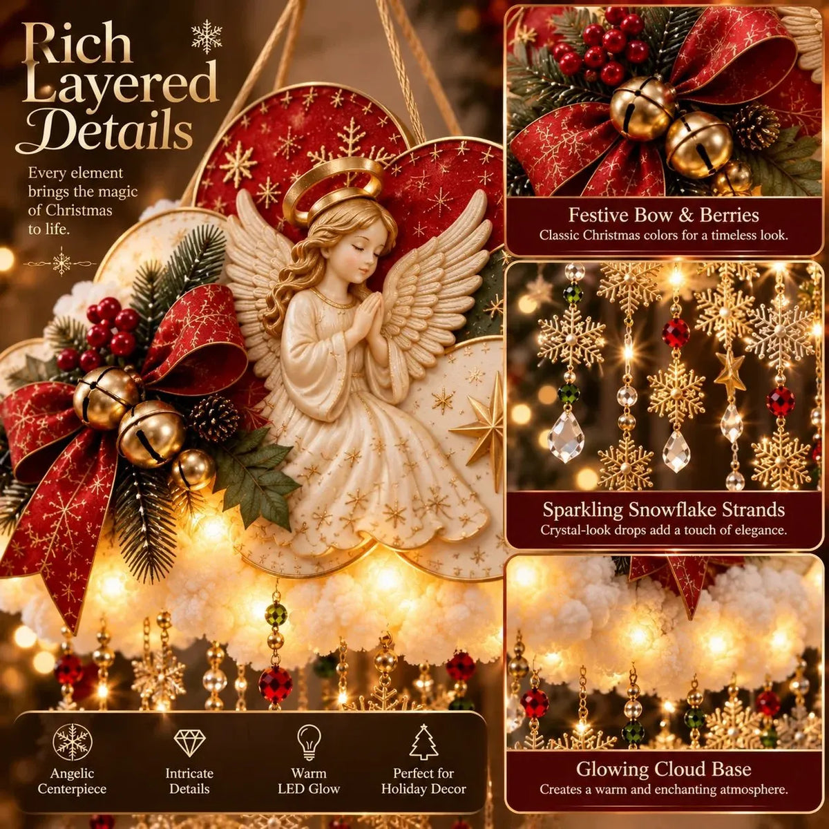 Angelic Christmas Snowfall Cloud – Lighted Hanging Holiday Decor☁️