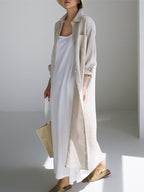 Simple Long Sleeves Split-Side Solid Color Lapel Midi Dresses Shirt Dress