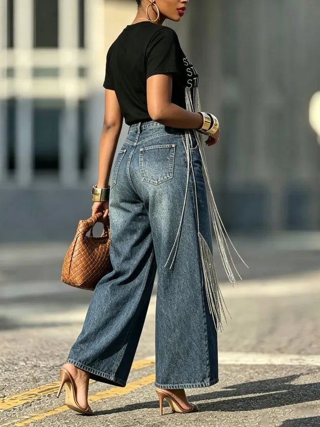 Casual Plain Loose Denim Jeans