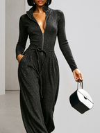 Casual Zipper Plain Mock Neck Pockets Jumpsuit