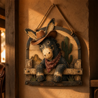 🌵 Rustic Cowboy Donkey Wall Hanging – Western Farmhouse Décor & Country Keepsake