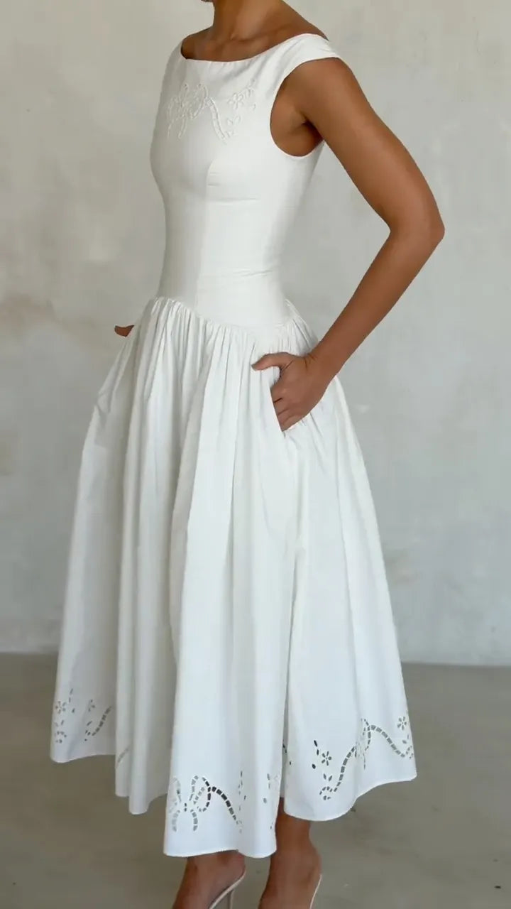 Sleeveless Embroidered Fit and Flare Dress