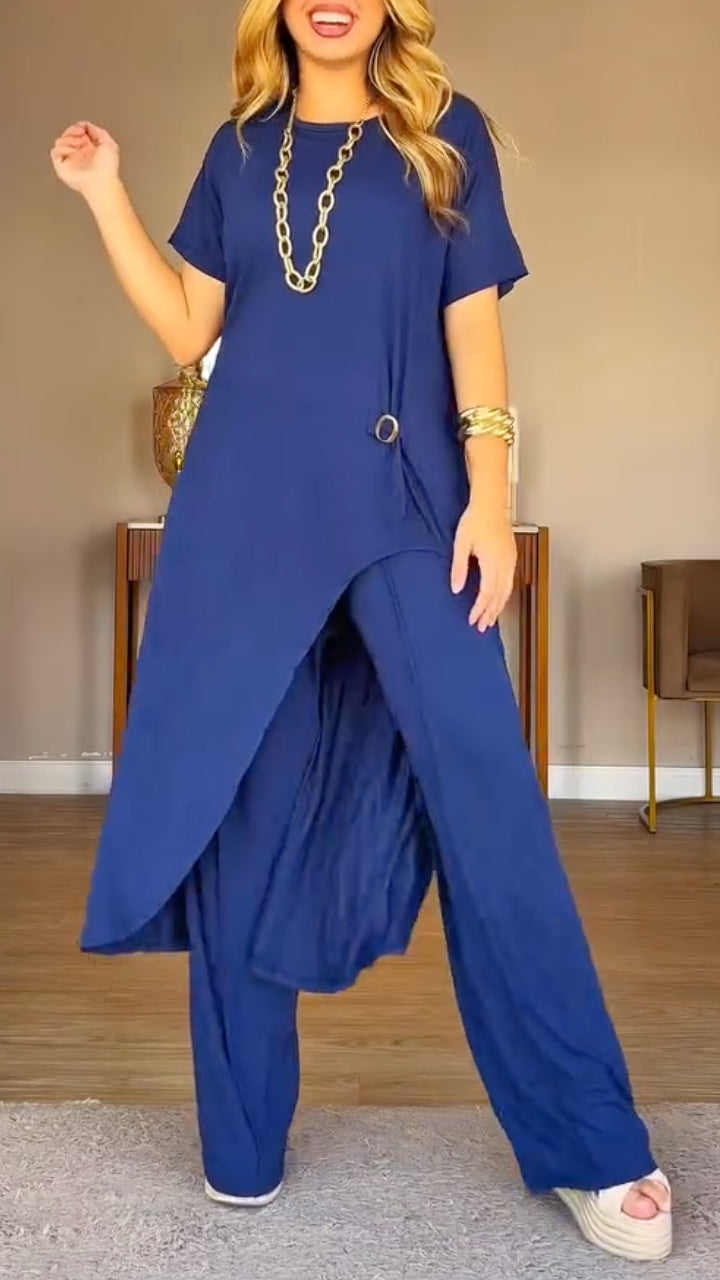 Asymmetric Longline Top & Harem Wide Leg Pants Co‐Ord Set