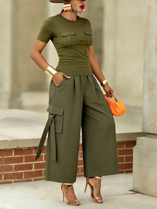 Casual Solid Relaxed Cargo Pants