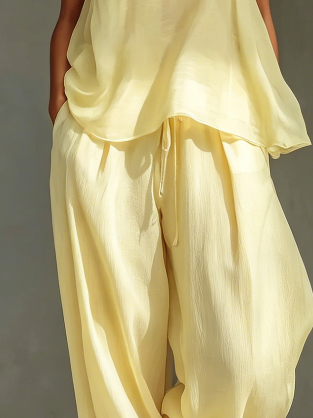 Elegant Plain Buttoned Wide Leg Pants