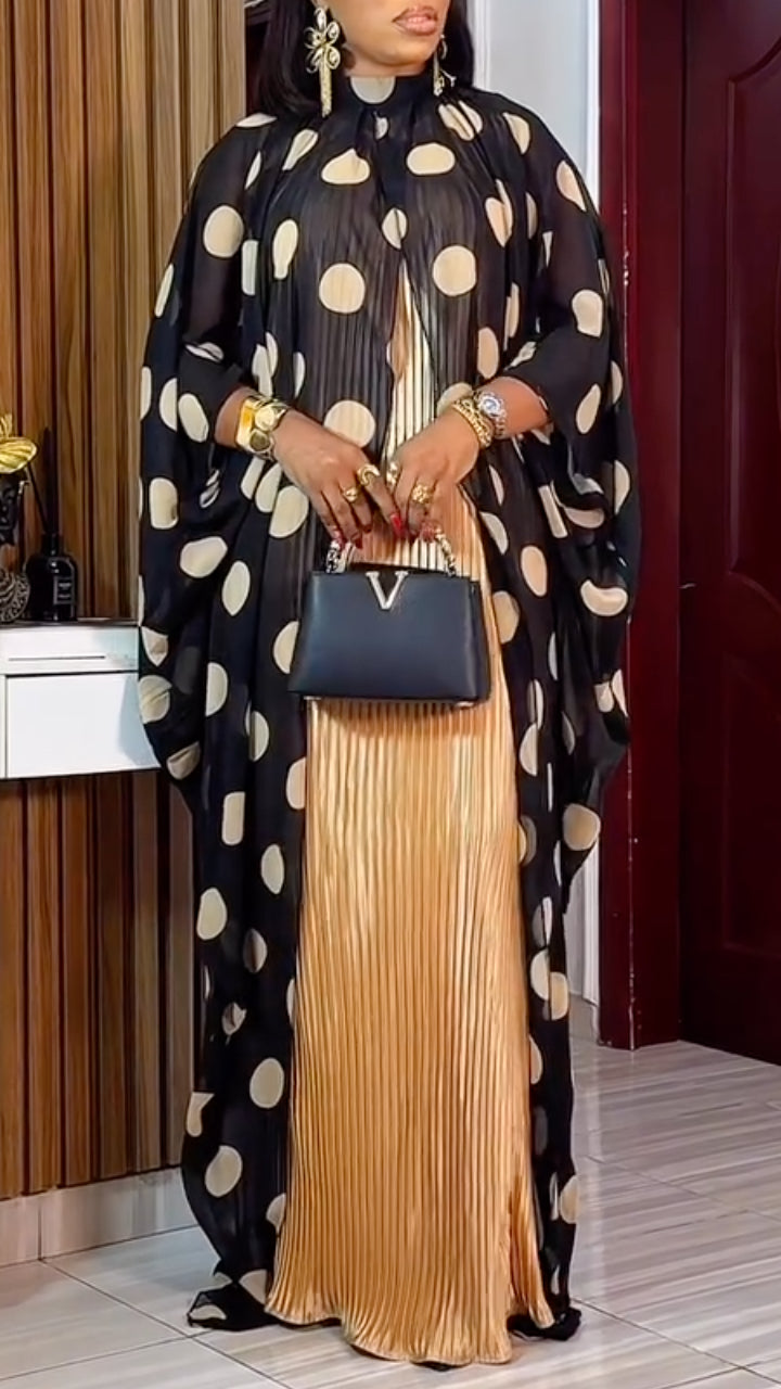 Black & Beige Polka Dot Chiffon Kaftan Open Cardigan