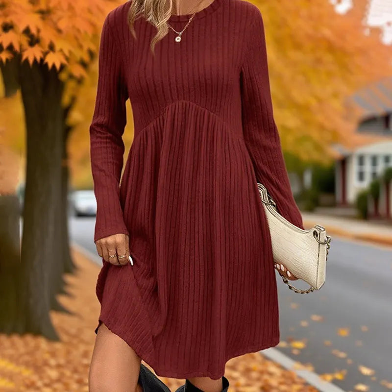 ☀️LAST DAY SALE ONLY￡15.99!!💃 Flattering Shape, Effortless Style | Women's Ribbed-Knit A-Line Midi Dress