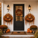 🐮🎃 Highland Cow Fall Hanging Basket with Warm LED Lights – Rustic Autumn Porch Decor & Farmhouse Welcome Accent