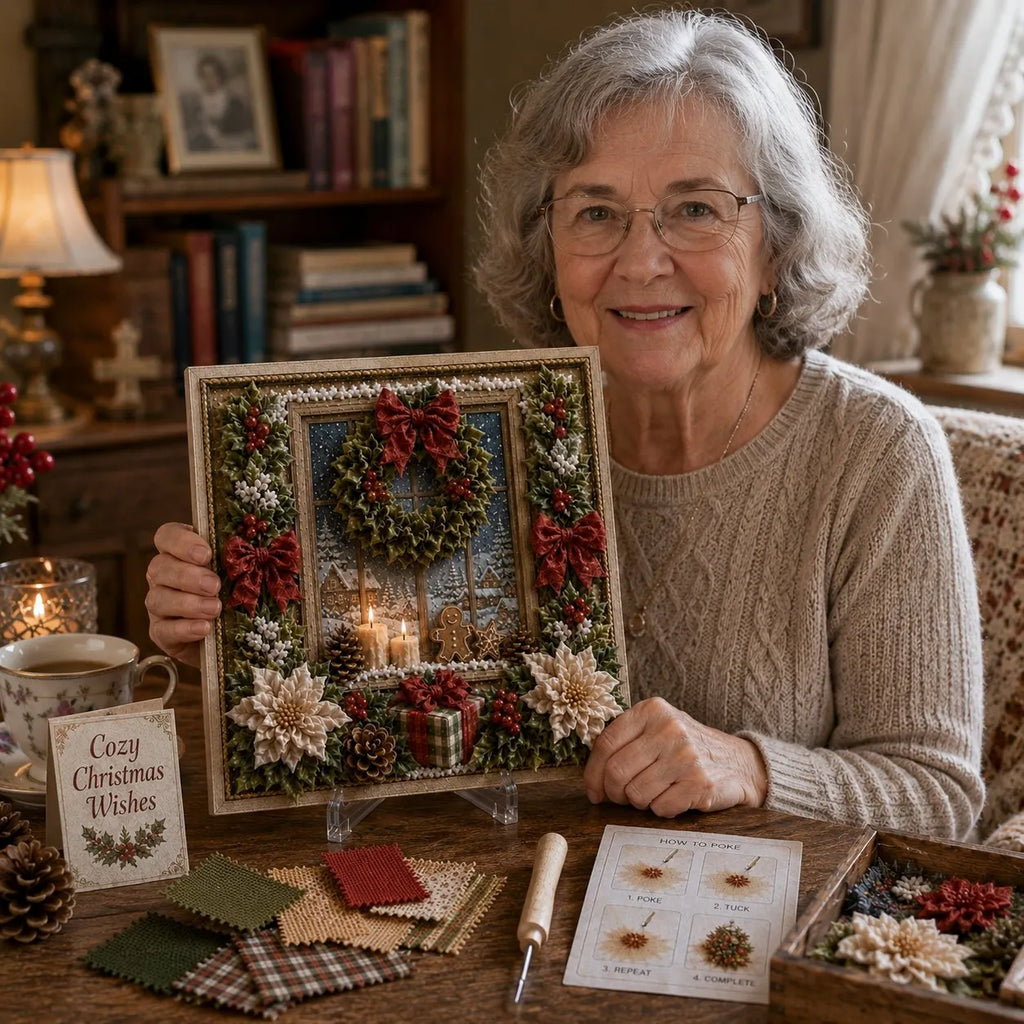 Premium 3D Christmas Fabric Poke Art Kit | No-Sew Holiday Craft with Pre-Punched Board, Fabric Squares & Display Stand