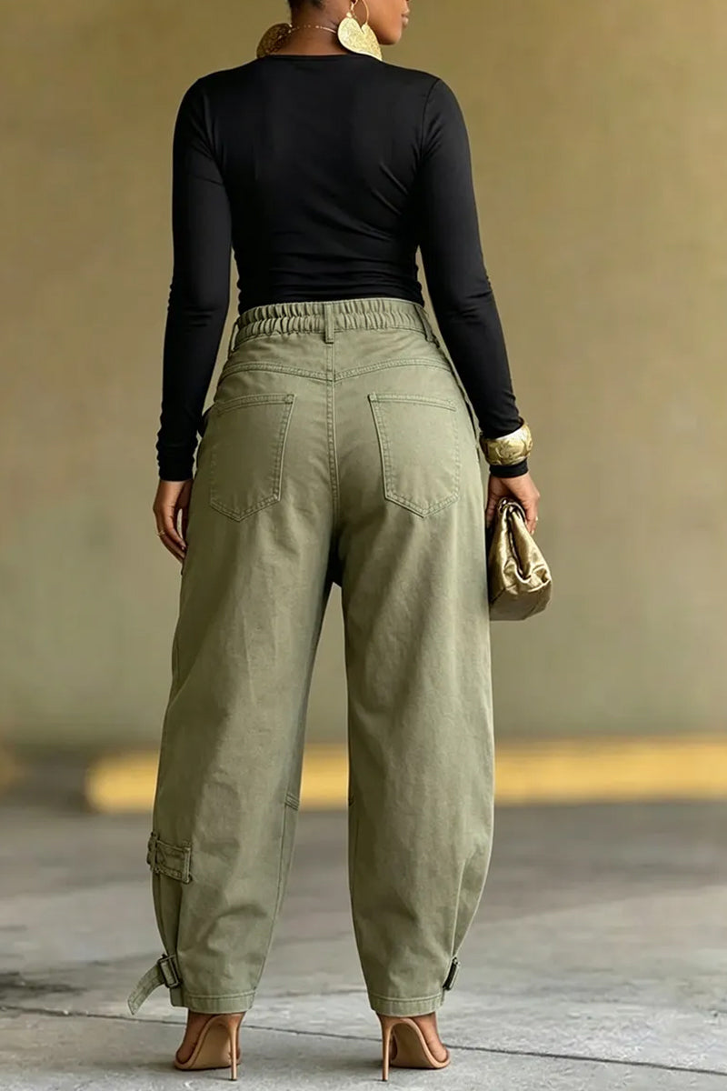 Women's Asymmetrical Utility Pants with Patchwork & Adjustable Ankle Straps
