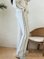 Casual High Waist Wide Leg Pants Color Block H-Line Daily Trousers