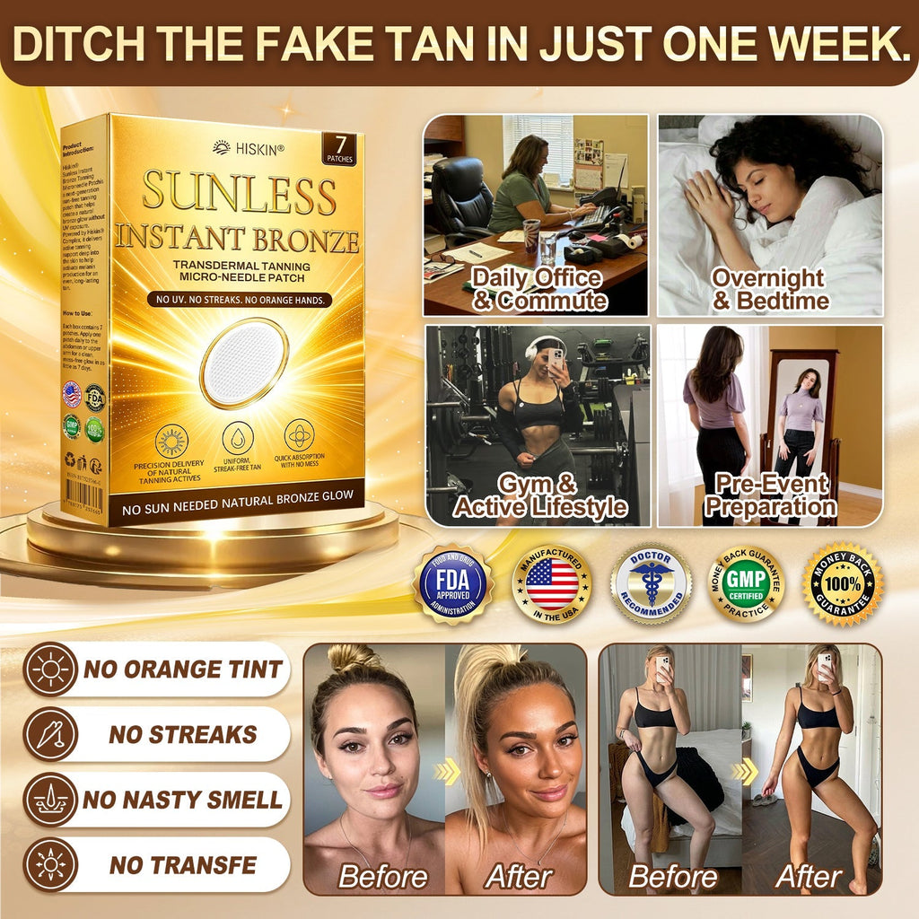 Official Store | Hiskin® Sunless Instant Bronze Tanning Microneedle Patch US (Just once a day) Visible Bronze Glow in 7 Days No UV, No Orange, No Streaks, No DHA, No Mess.