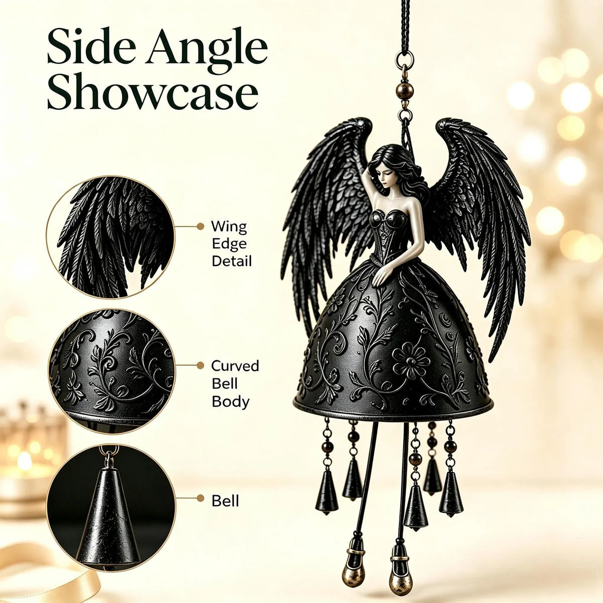 🖤 Dark Angel Gothic Wind Chime – Enchanting Outdoor Garden Hanging Decor