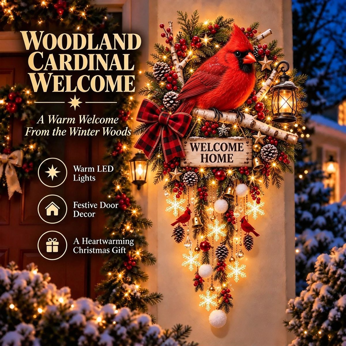 🦉 Woodland Owl Welcome Wall Light – Festive Christmas Door Decor 🦉