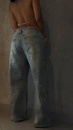Women's Firework Rhinestone Casual Jeans