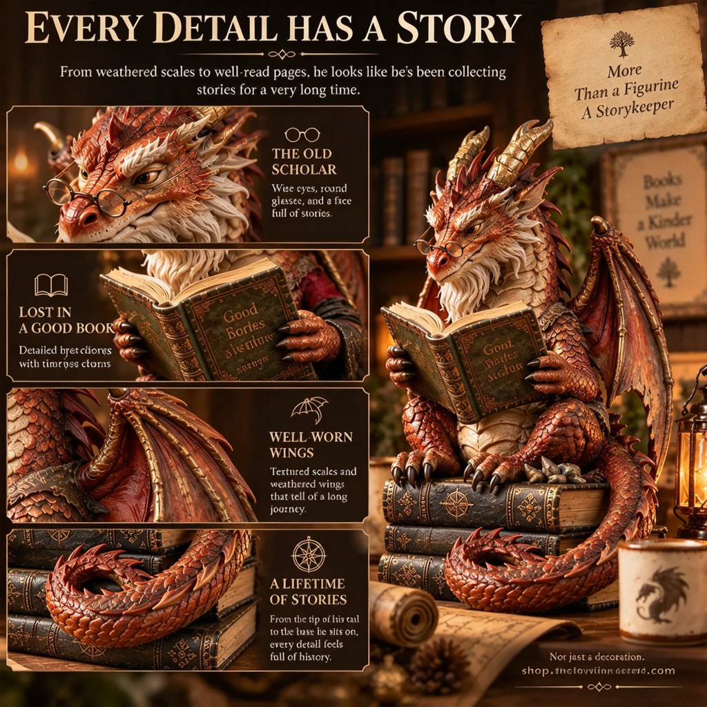 Scholar Dragon Book Stack Statue