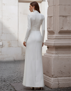 High-necked Pleated Straight-cut Maxi Dress