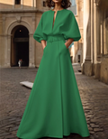 Structured Balloon-Sleeve Maxi Dress