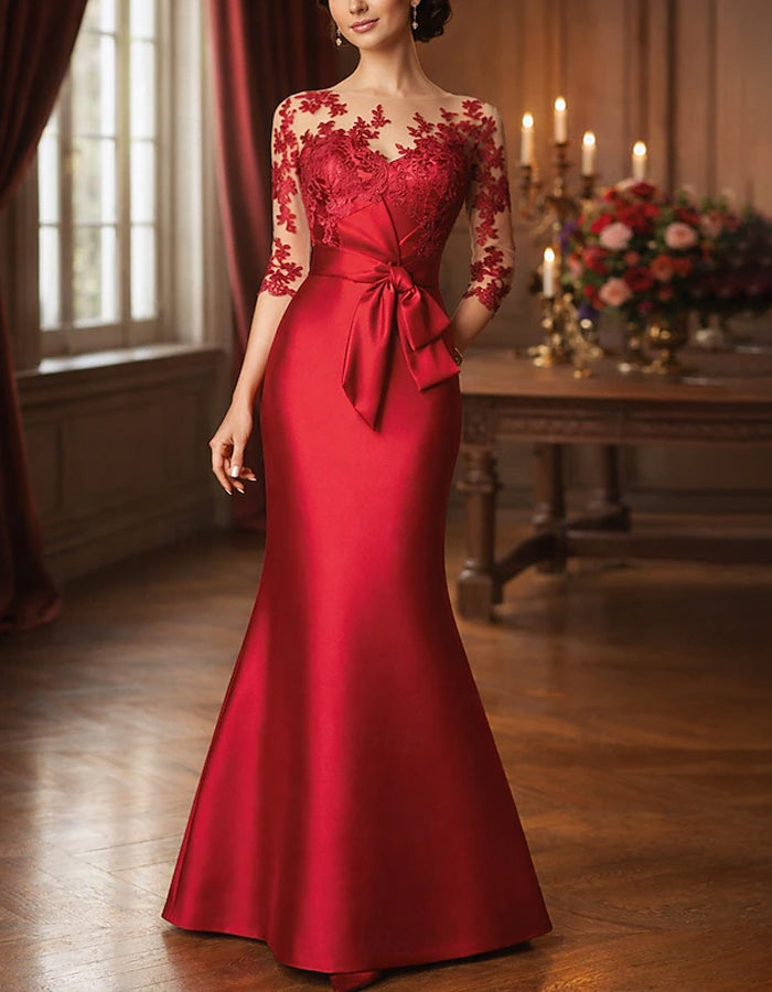 Solid Color Lace Patchwork Satin Fishtail Maxi Dress