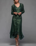 Mesh Sequined Suspender Midi Dress Suit