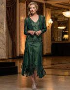 Mesh Sequined Suspender Midi Dress Suit