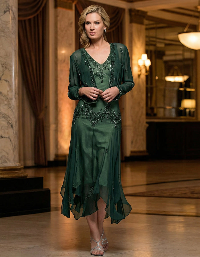 Mesh Sequined Suspender Midi Dress Suit