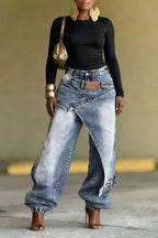 Ladies' Street Fashion Asymmetrical Overlapping Jeans