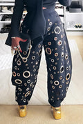 Women's Casual Metal-Eyelet Cutout Barrel Pants & Cropped Jacket
