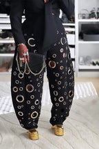 Women's Casual Metal-Eyelet Cutout Barrel Pants & Cropped Jacket