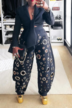 Women's Casual Metal-Eyelet Cutout Barrel Pants & Cropped Jacket