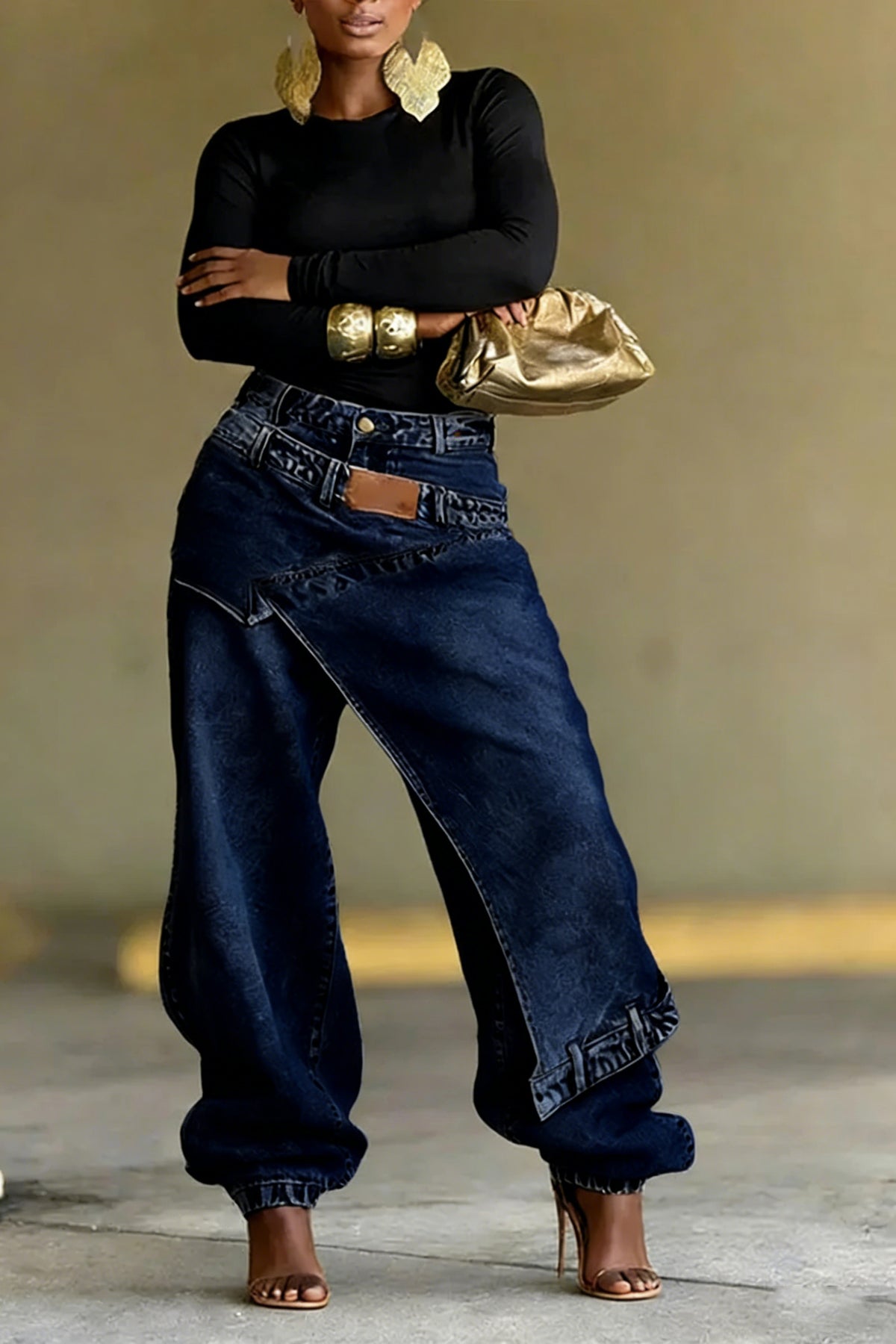 Ladies' Street Fashion Asymmetrical Overlapping Jeans