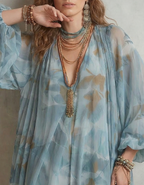 Blue-Grey Chiffon Printed Maxi Dress