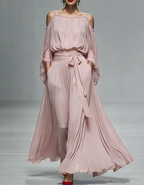 Blush Pink Chiffon Cold-Shoulder Maxi Dress