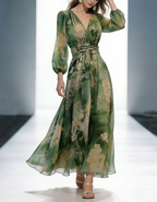 Green Floral Chiffon Wrap Maxi Dress