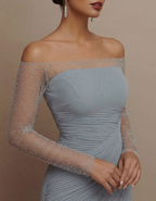 Chiffon Fitted Waist Diamond Mesh Fishtail Maxi Dress