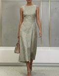 Sage Green Gold Floral Jacquard Sleeveless Midi Dress