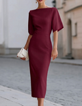 Boat Neck Ruffle Sleeve Midi Dress