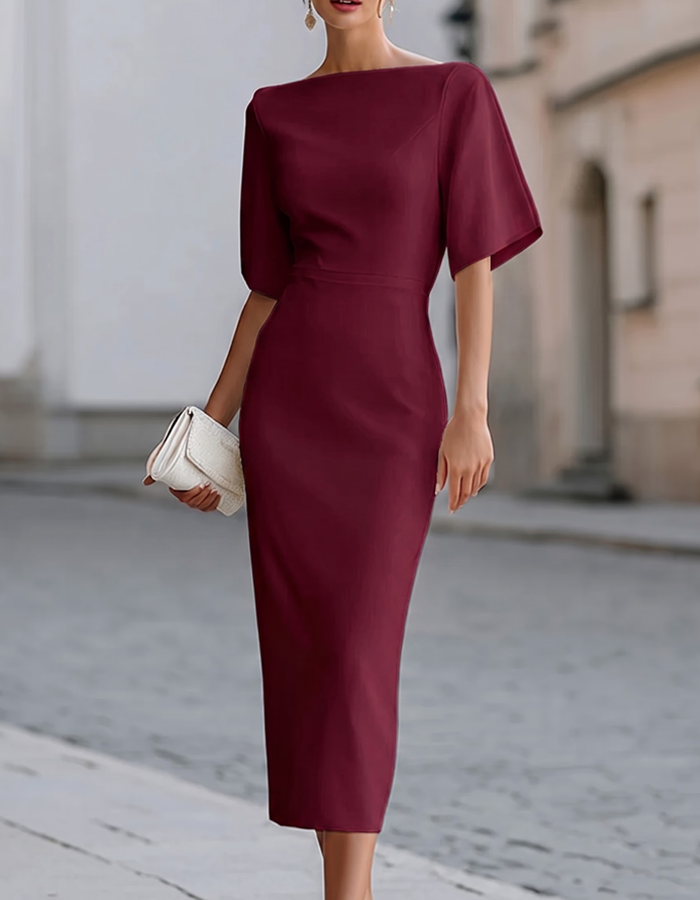 Boat Neck Ruffle Sleeve Midi Dress