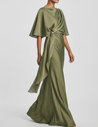 Draped Satin Evening Maxi Dress