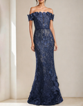 Off-The-Shoulder Lace Embroidered Fishtail Maxi Dress
