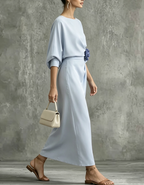 Multicolor Boat-neck 3D Flower Midi Dress