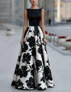 Black Satin Print Maxi Dress