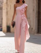 One-Shoulder Ruffled Wide-Leg Jumpsuit
