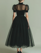 High-necked Tulle Midi Dress