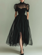 High-necked Tulle Midi Dress