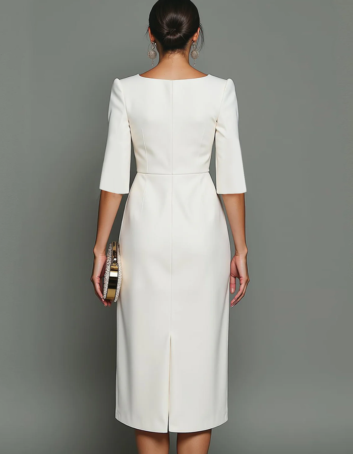 Boat Neck Three-quarter Sleeve Midi Dress