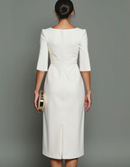 Boat Neck Three-quarter Sleeve Midi Dress