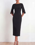 Boat Neck Three-quarter Sleeve Midi Dress