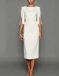 Boat Neck Three-quarter Sleeve Midi Dress